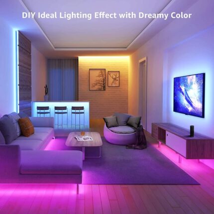 32.8ft RGB Light Strip Sync with Music, 16 Million Color Changing Smart LED Light Strip Works with Alexa, APP Control 5050 Smart LED Strip for Bedroom, Home, Kitchen, TV, Party, Only Support 2.4Ghz wifi (16.4ft*2)
