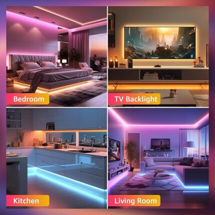 LED Strip Lights, 50ft Music Sync RGB LED Lights Strip with Remote, Color Changing Light Strip for Bedroom, Living Room, Kitchen and More, 24.6ft*2