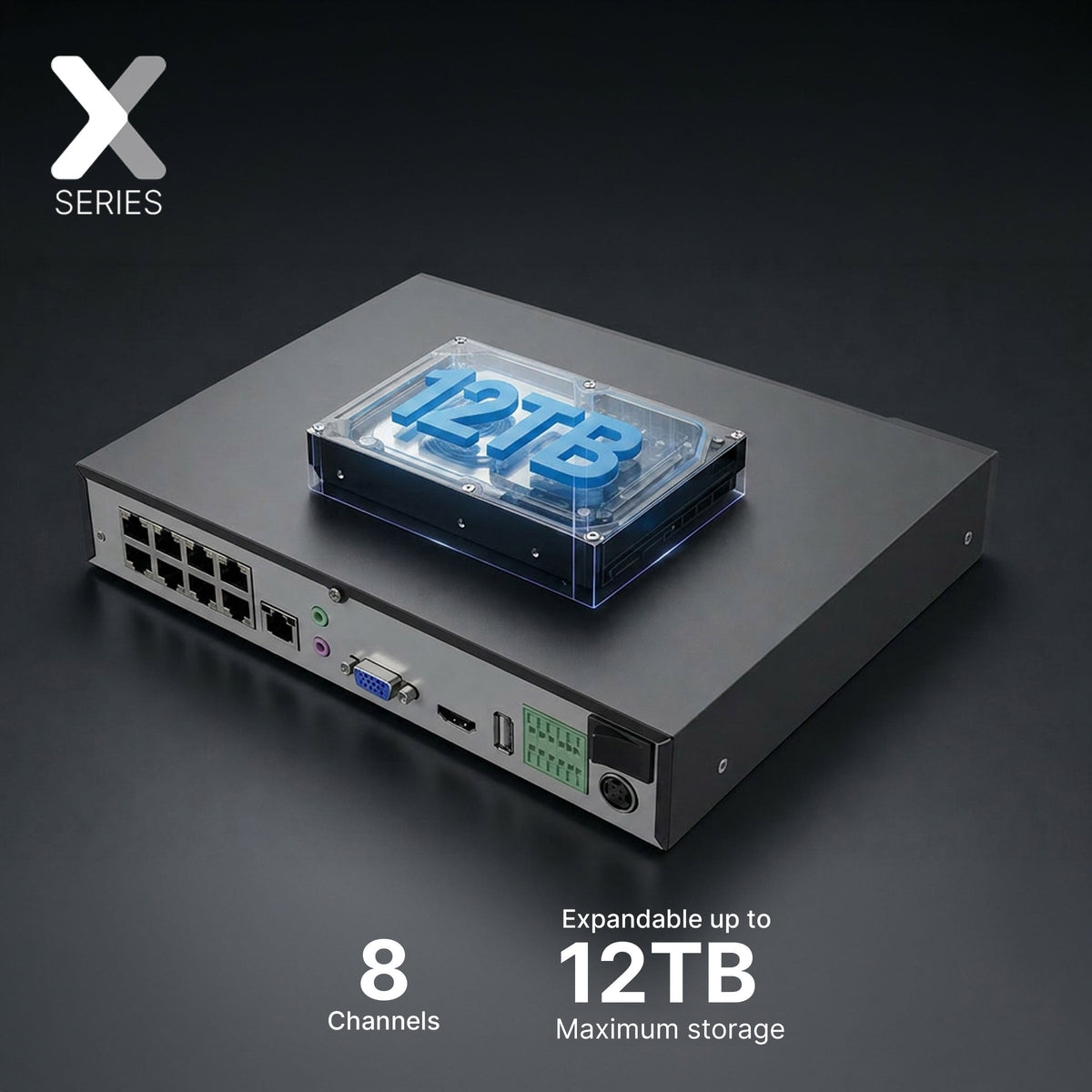 X Series branding with partial view of the NVR