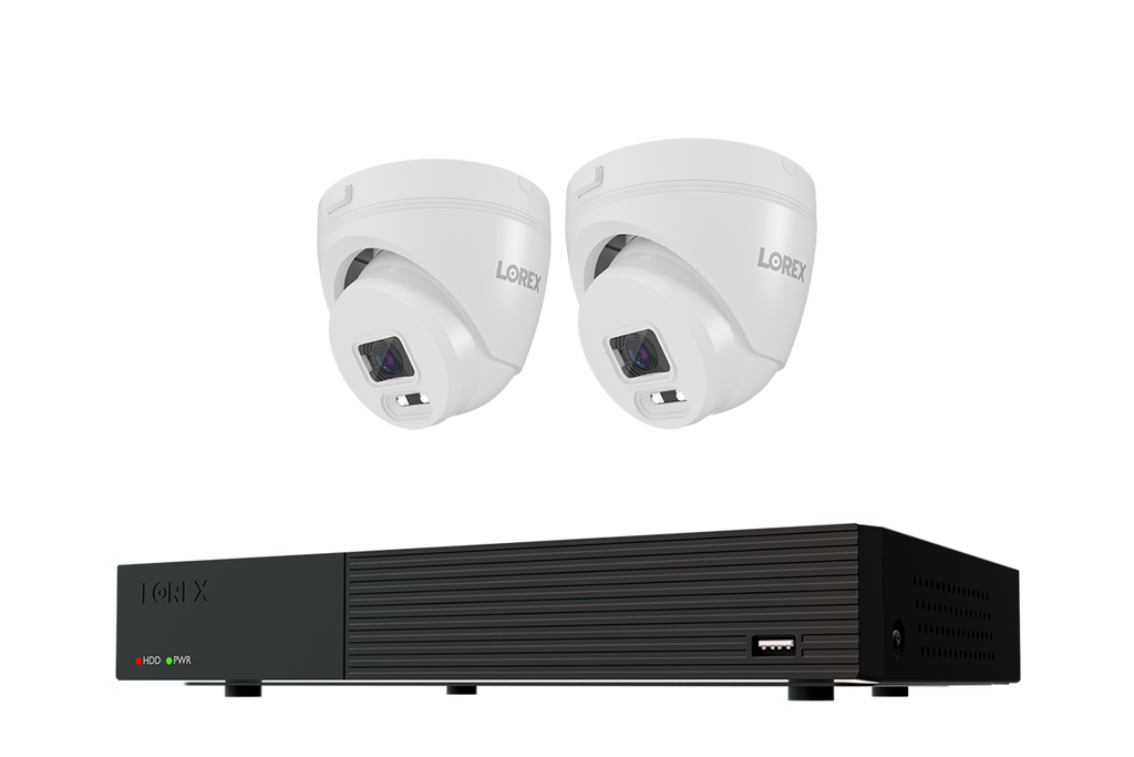 Lorex Connect T Series 8-channel DVR system with white T1 1080p turret cameras, 2-camera option