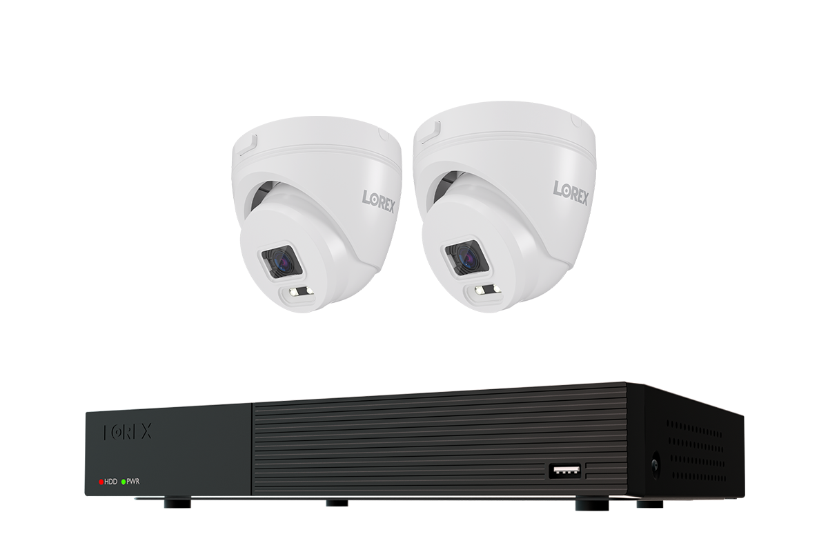 Lorex Connect T Series 8-channel DVR system with white T1 1080p turret cameras, 2-camera option
