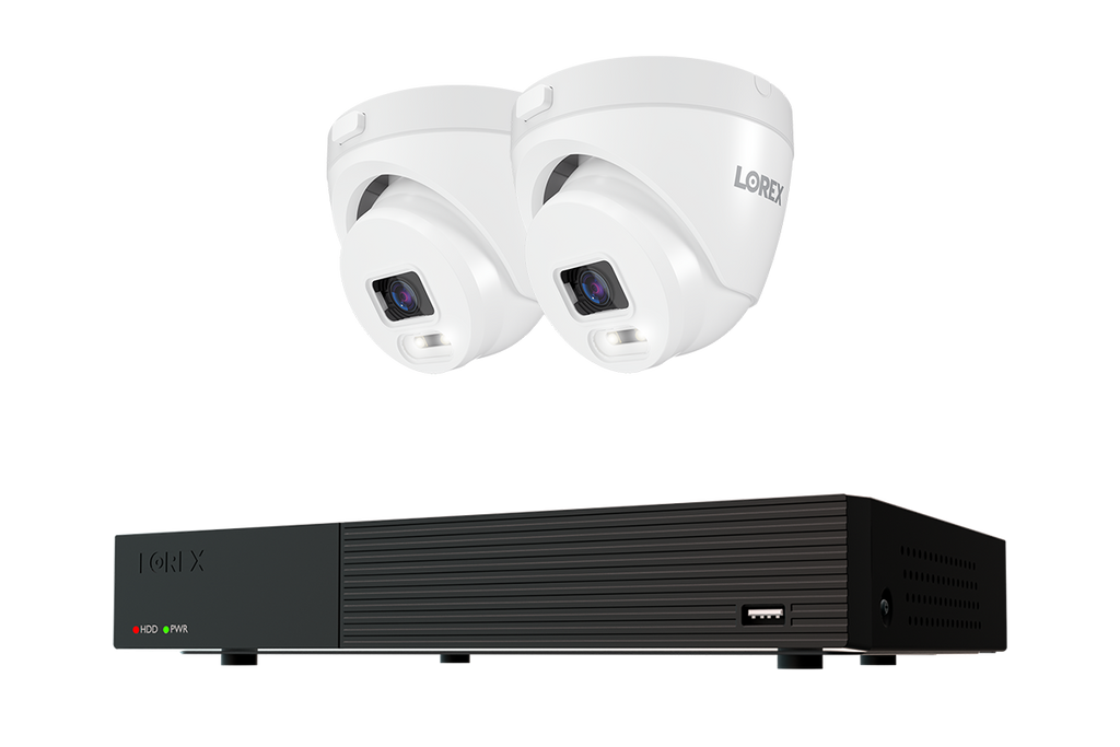 Lorex Connect T Series 8-channel DVR system with white T5 4K turret cameras, 2-camera option