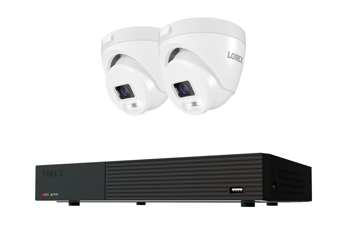 Lorex Connect T Series 8-channel DVR system with white T5 4K turret cameras, 2-camera option