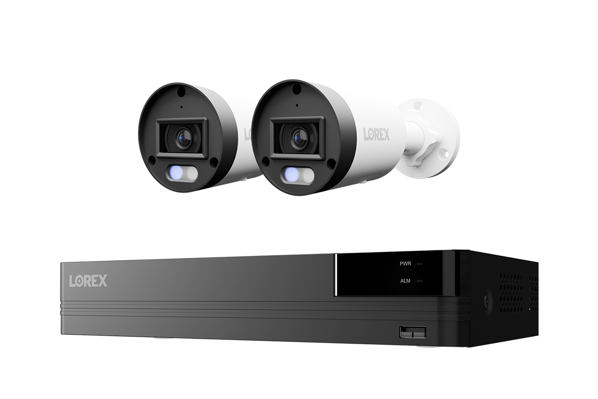 Lorex Connect U Series 8-channel NVR system with white U3 4K PoE bullet cameras, 2-camera option