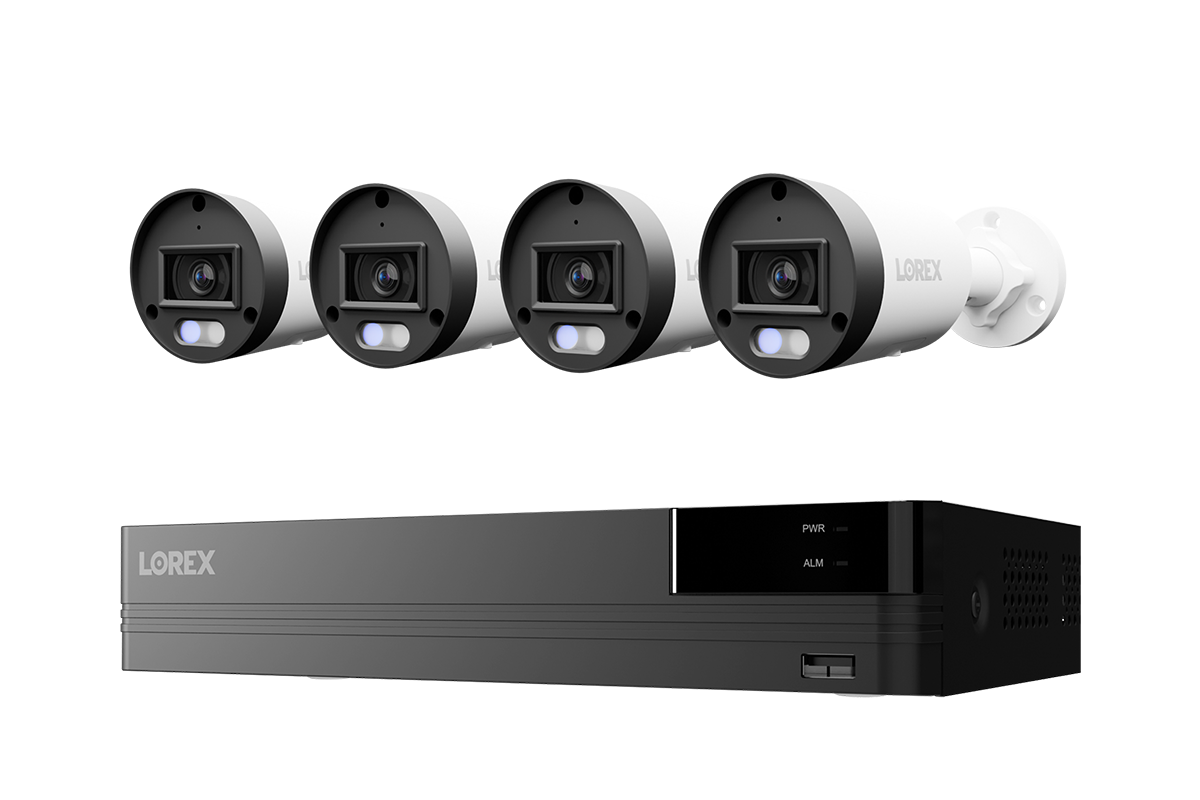 Lorex Connect U Series 8-channel NVR system with white U3 4K PoE bullet cameras, 4-camera option