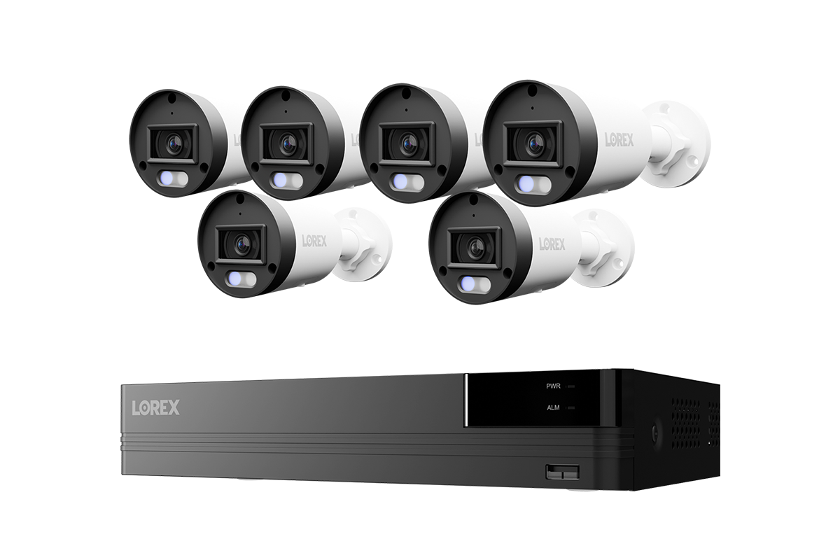 Lorex Connect U Series 8-channel NVR system with white U3 2K+ PoE bullet cameras, 6-camera option