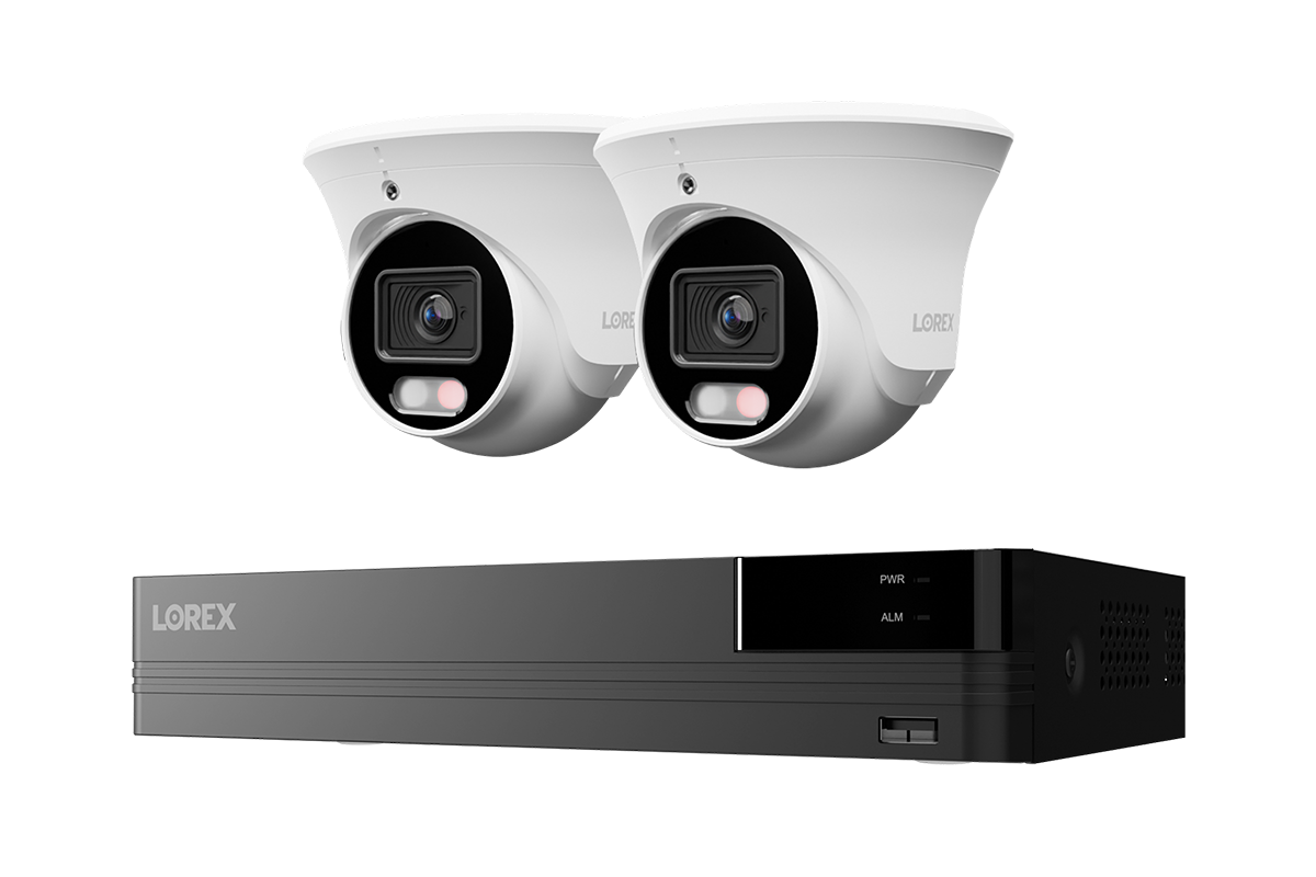 Lorex Connect U Series 8-channel NVR system with white U3 4K PoE turret cameras, 2-camera option