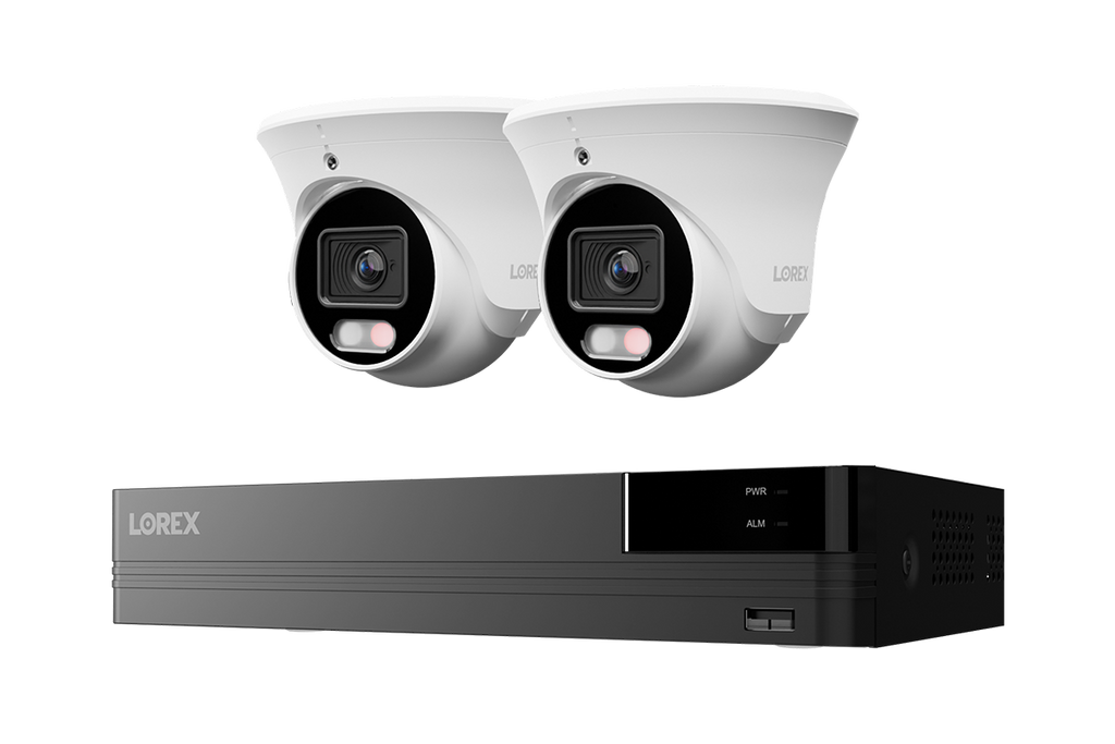 Lorex Connect U Series 8-channel NVR system with white U3 2K+ PoE turret cameras, 2-camera option
