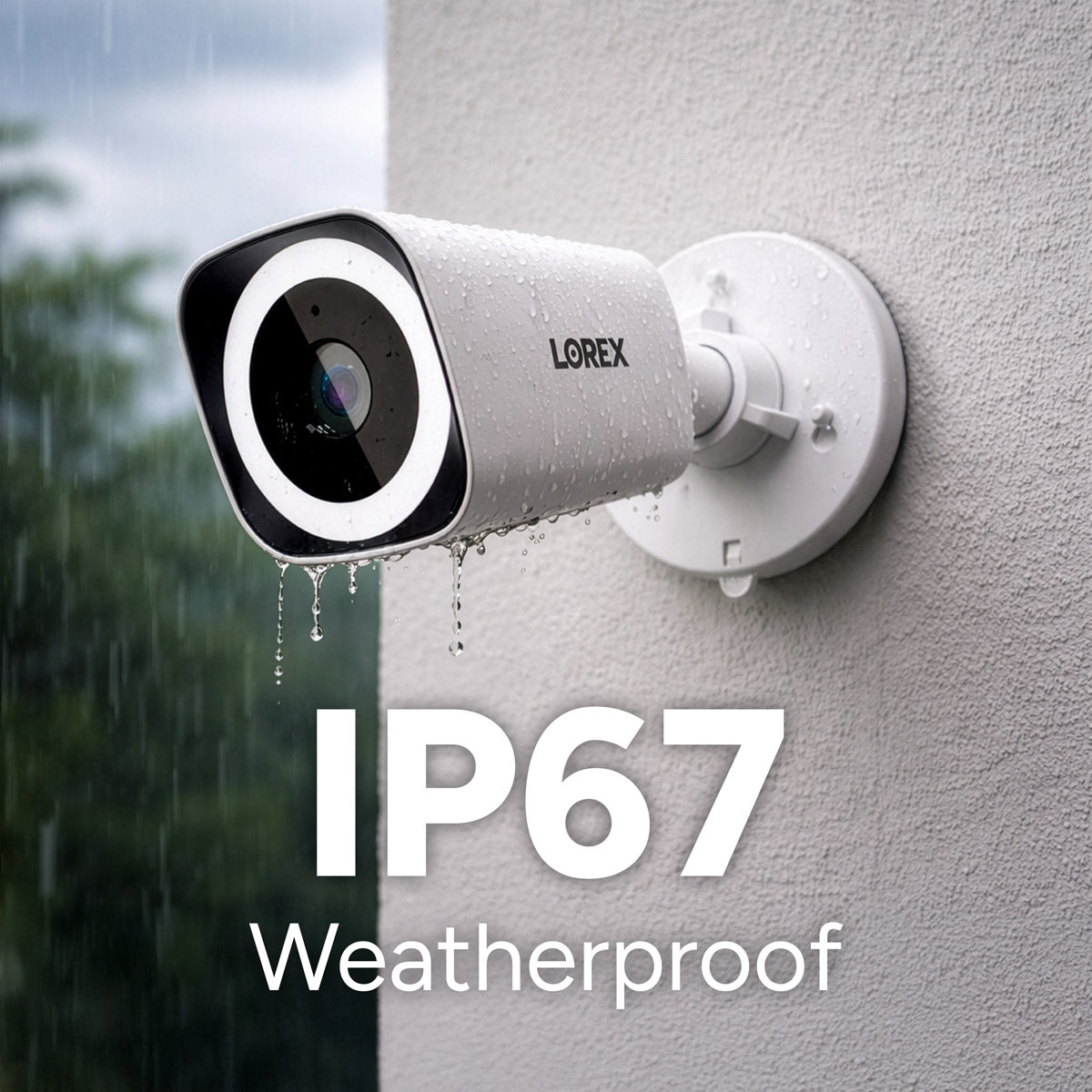 Lorex V3 4K PoE bullet cameras installed outdoors in rain