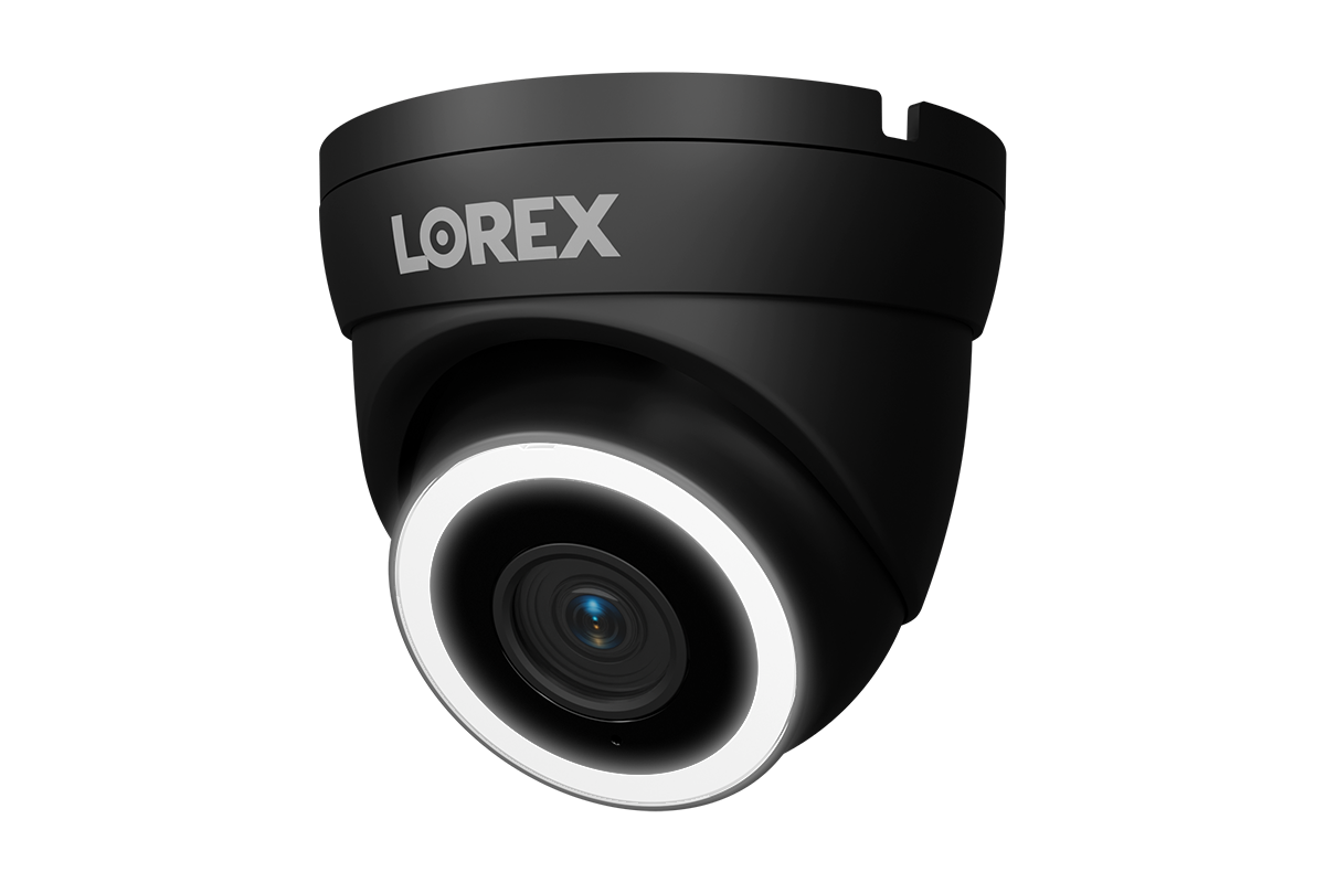 Lorex Connect V3 4K wired PoE turret camera with smart security lighting in black