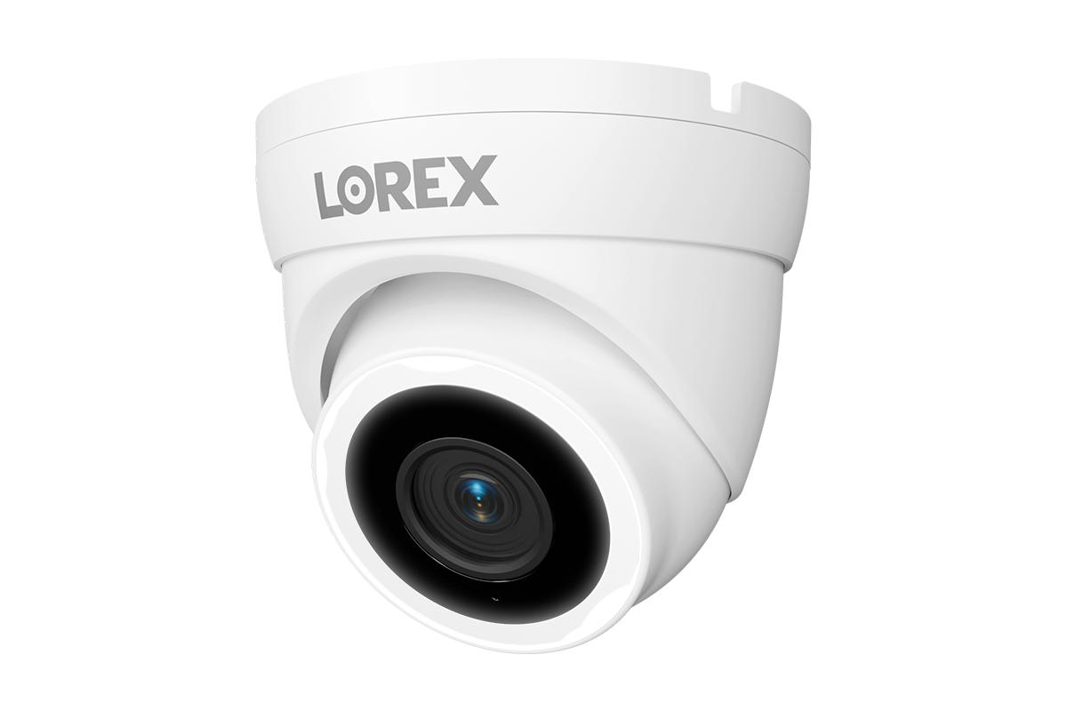 Lorex Connect V3 4K wired PoE turret camera with smart security lighting in white