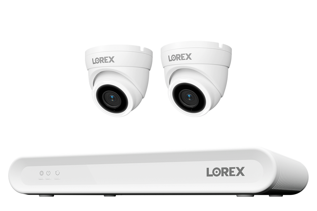 Lorex Connect V Series 8-channel NVR system with white V3 4K PoE turret cameras, 2-camera option