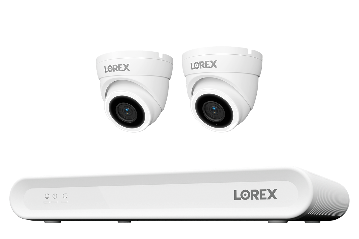 Lorex Connect V Series 8-channel NVR system with white V3 4K PoE turret cameras, 2-camera option
