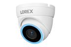 Lorex Connect V5 4K PoE turret camera in white with a blue ring