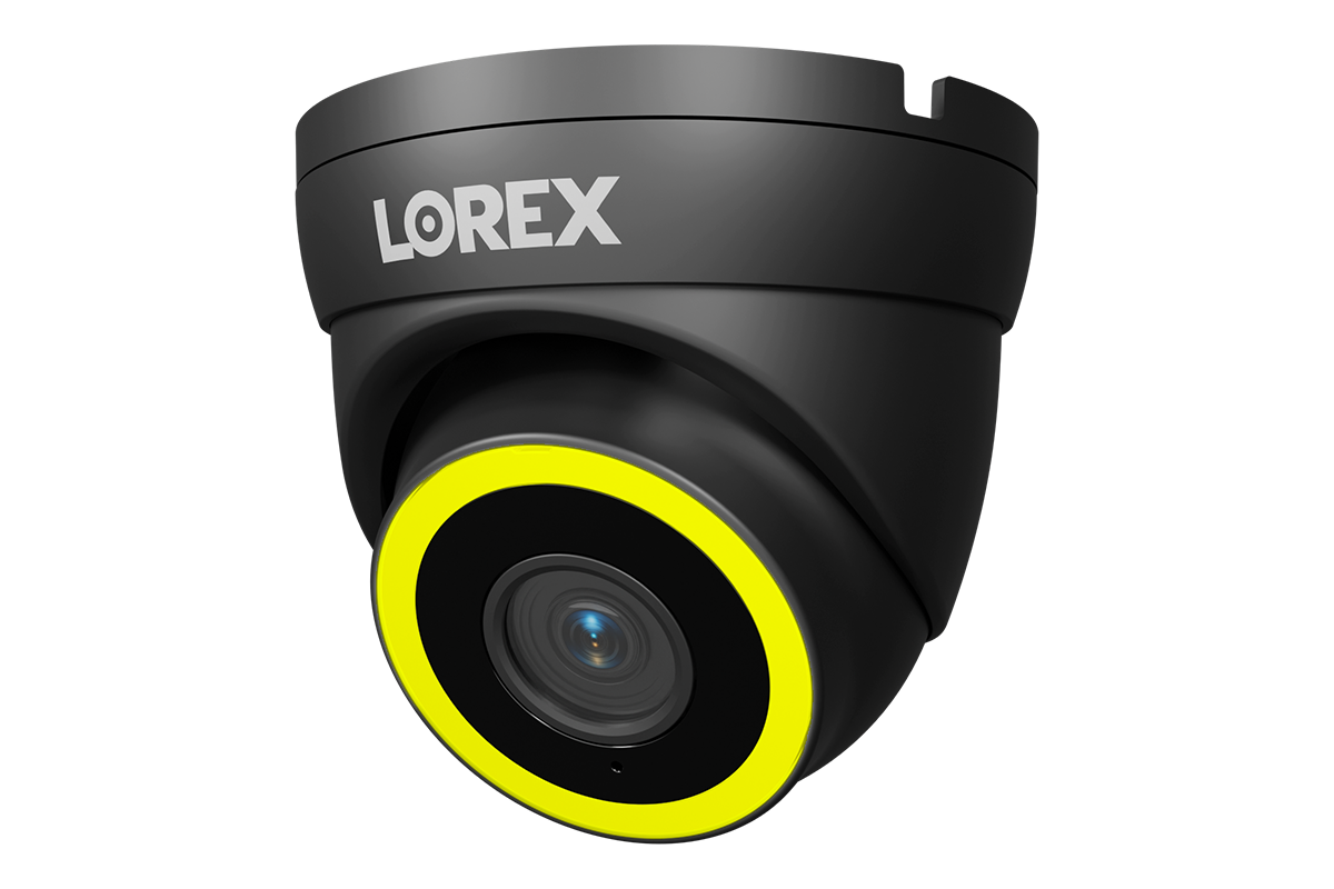 Lorex Connect V5 4K PoE turret camera with color smart security lighting in black housing