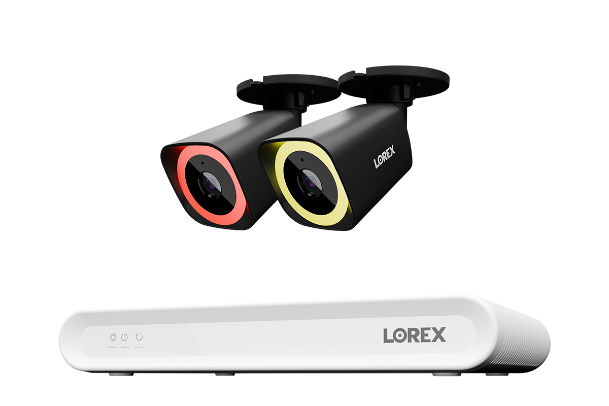 Lorex Connect V Series 8-channel NVR system with black V5 4K PoE bullet cameras, 2-camera option