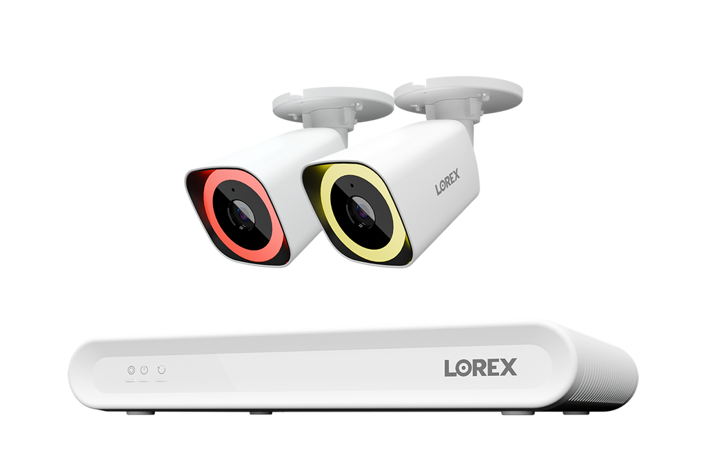 Lorex Connect V Series 8-channel NVR system with white V5 4K PoE bullet cameras, 2-camera option