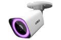 Lorex Connect V7 4K PoE bullet security camera in white with purple night vision ring
