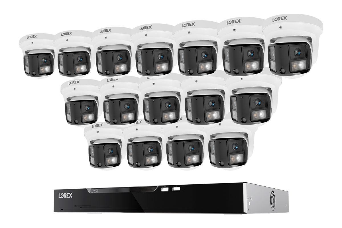 Sixteen Lorex X Series 4K cameras paired with a black NVR