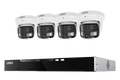 Four white Lorex dome cameras above a black Lorex X Series 16-channel NVR