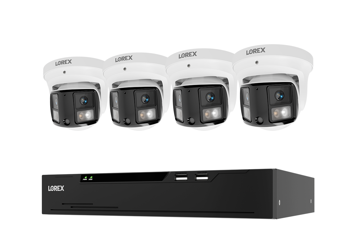Lorex X Series 8-channel NVR system with four dual-lens turret cameras
