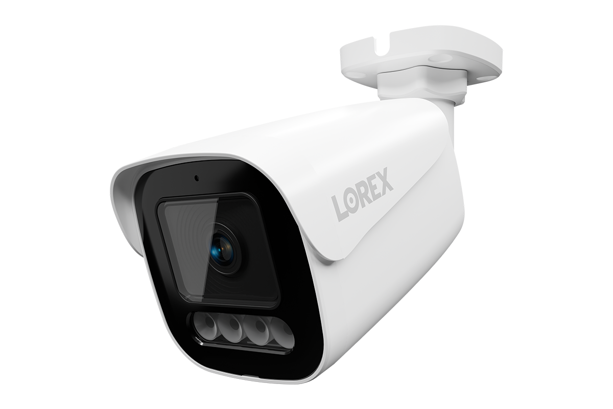 Lorex Connect X3 4K motorized varifocal PoE bullet camera with active deterrence in white