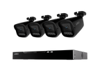 Lorex X Series 4K 16-channel wired NVR system with four bullet security cameras and a 4TB storage unit