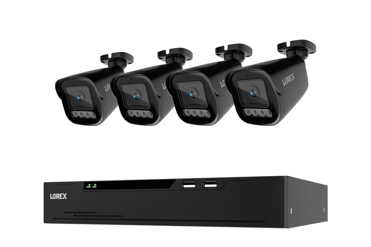 Lorex X Series 8-channel NVR system with four black X3 bullet cameras