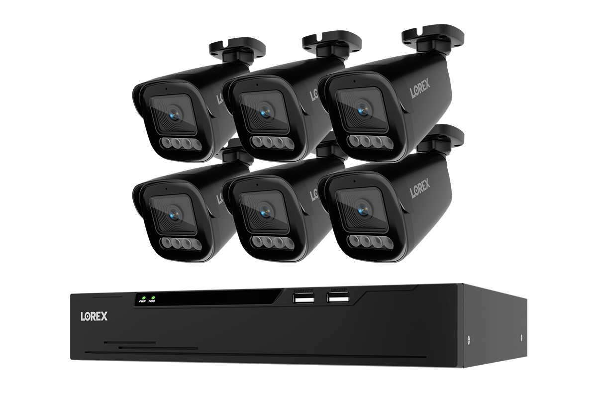 Lorex X Series 8-channel NVR system with six black X3 bullet cameras
