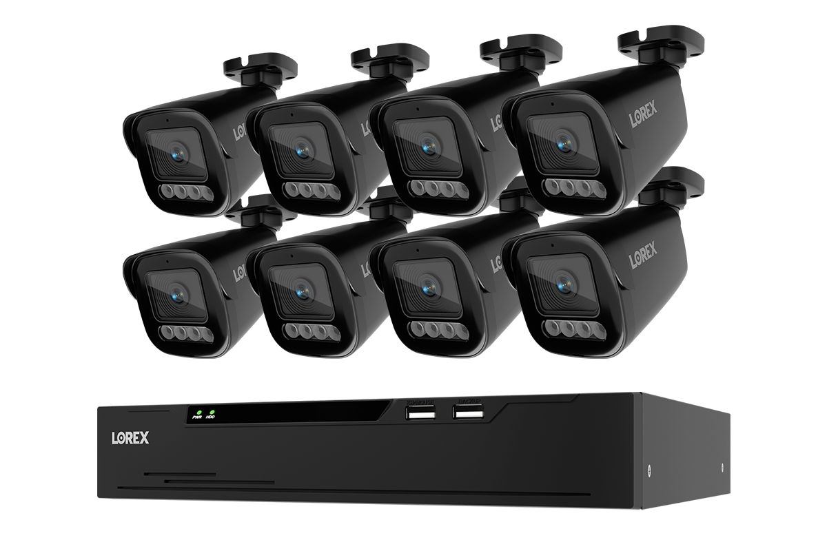 Lorex X Series 8-channel NVR system with eight black X3 bullet cameras