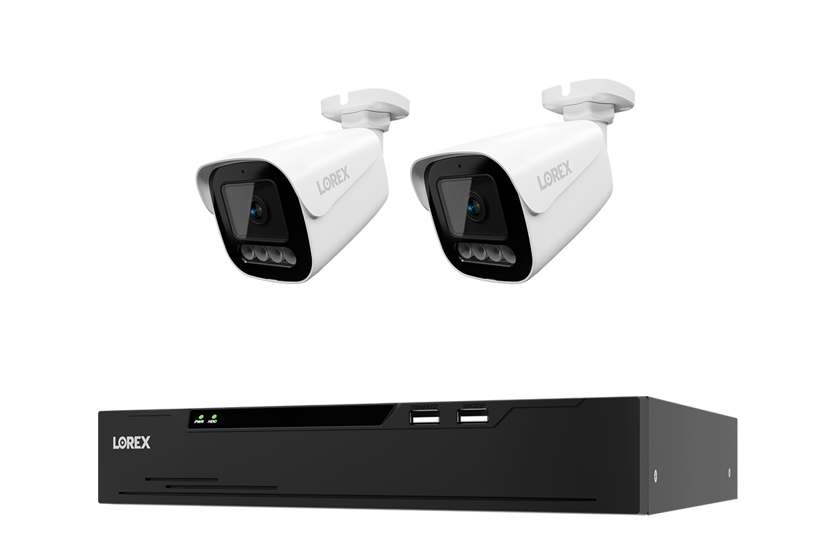 Lorex X Series 8-channel NVR system with two white X3 bullet cameras