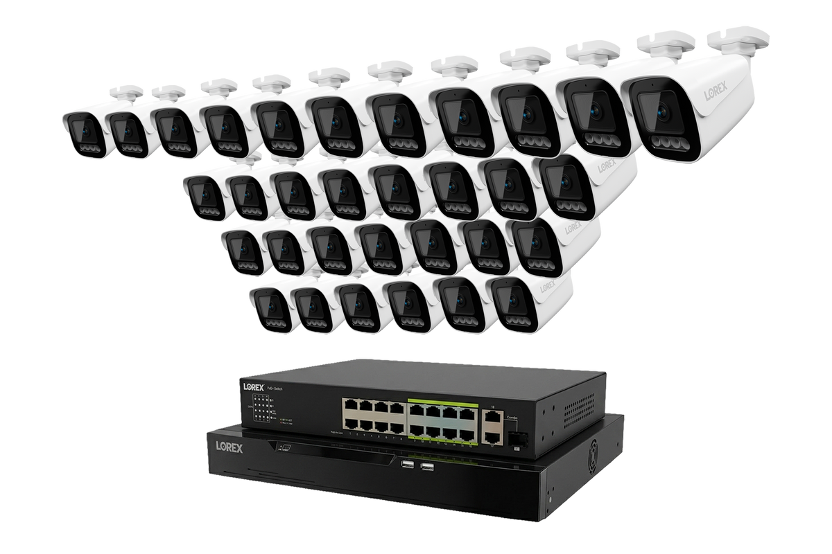 Lorex Connect X Series 4K 32-channel wired NVR system with X3 bullet security cameras and 8TB storage