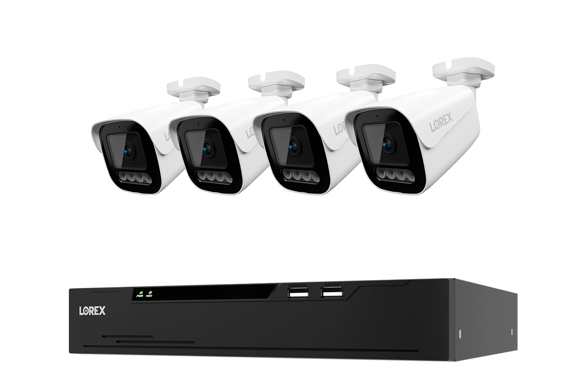 Lorex X Series 8-channel NVR system with four white X3 bullet cameras