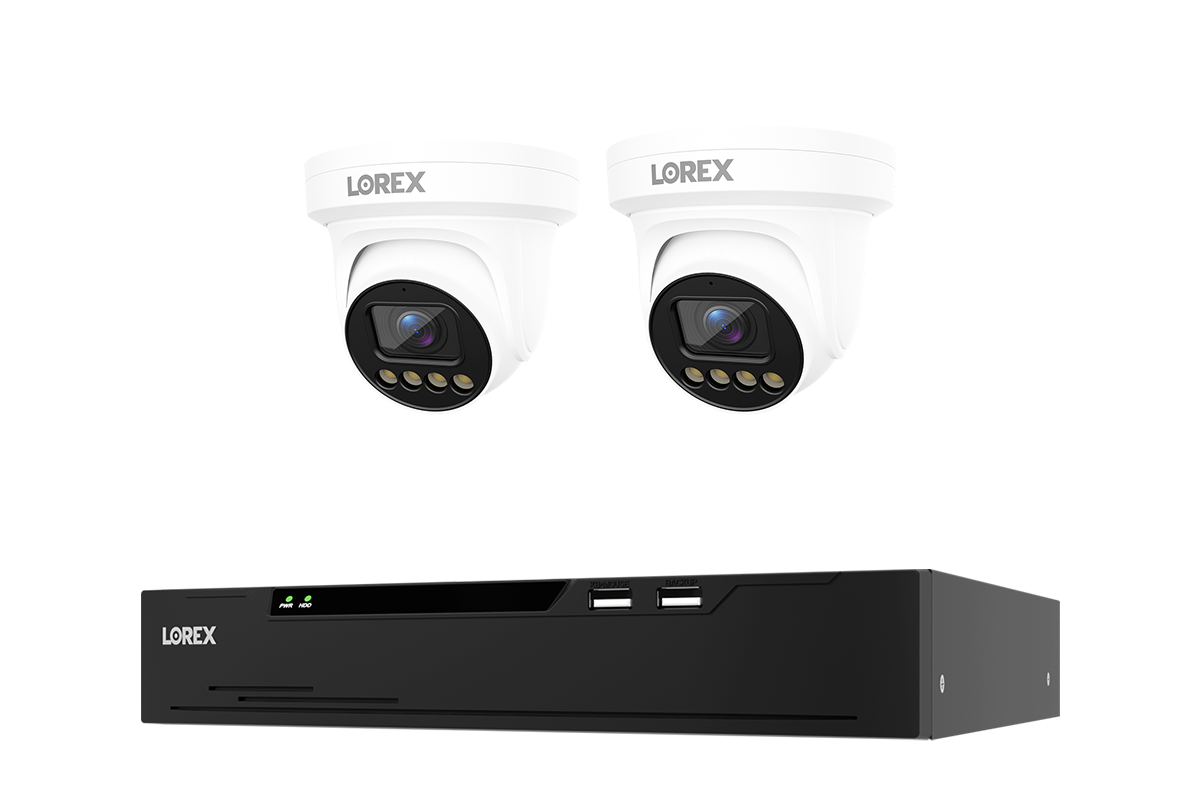 White Lorex X3 turret cameras with a Lorex X Series 4K NVR and 2TB storage