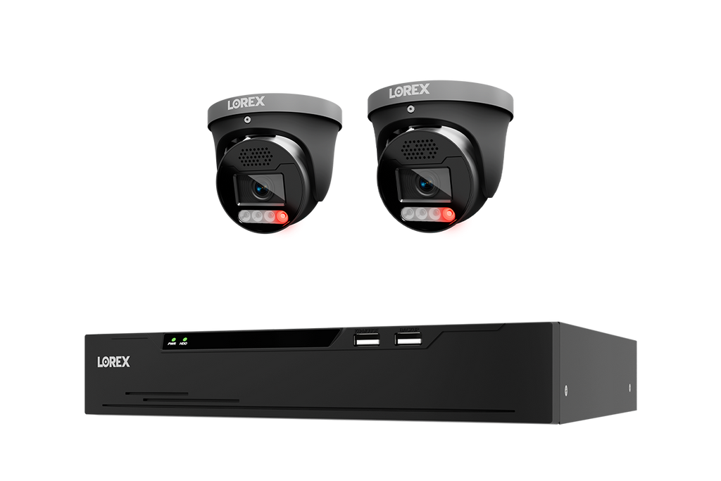 Two Lorex X Series turret cameras above an 8 channel NVR