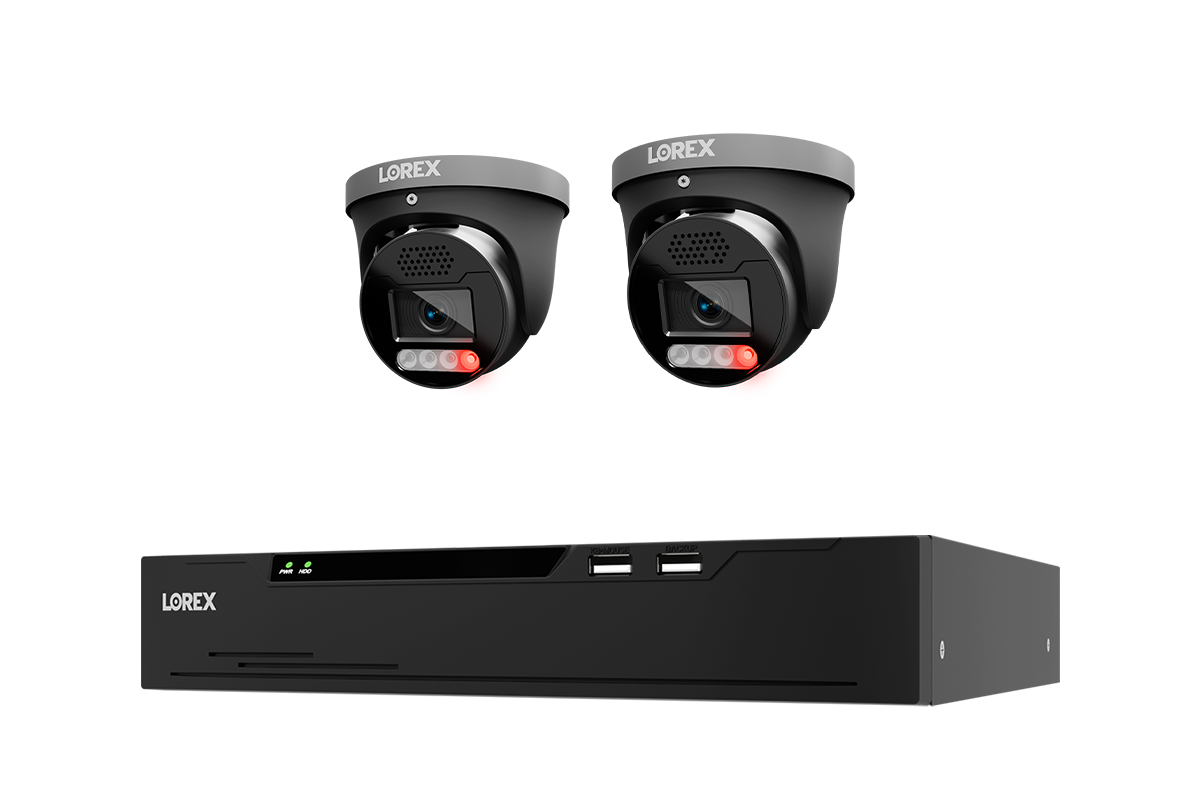 Two Lorex X Series turret cameras above an 8 channel NVR