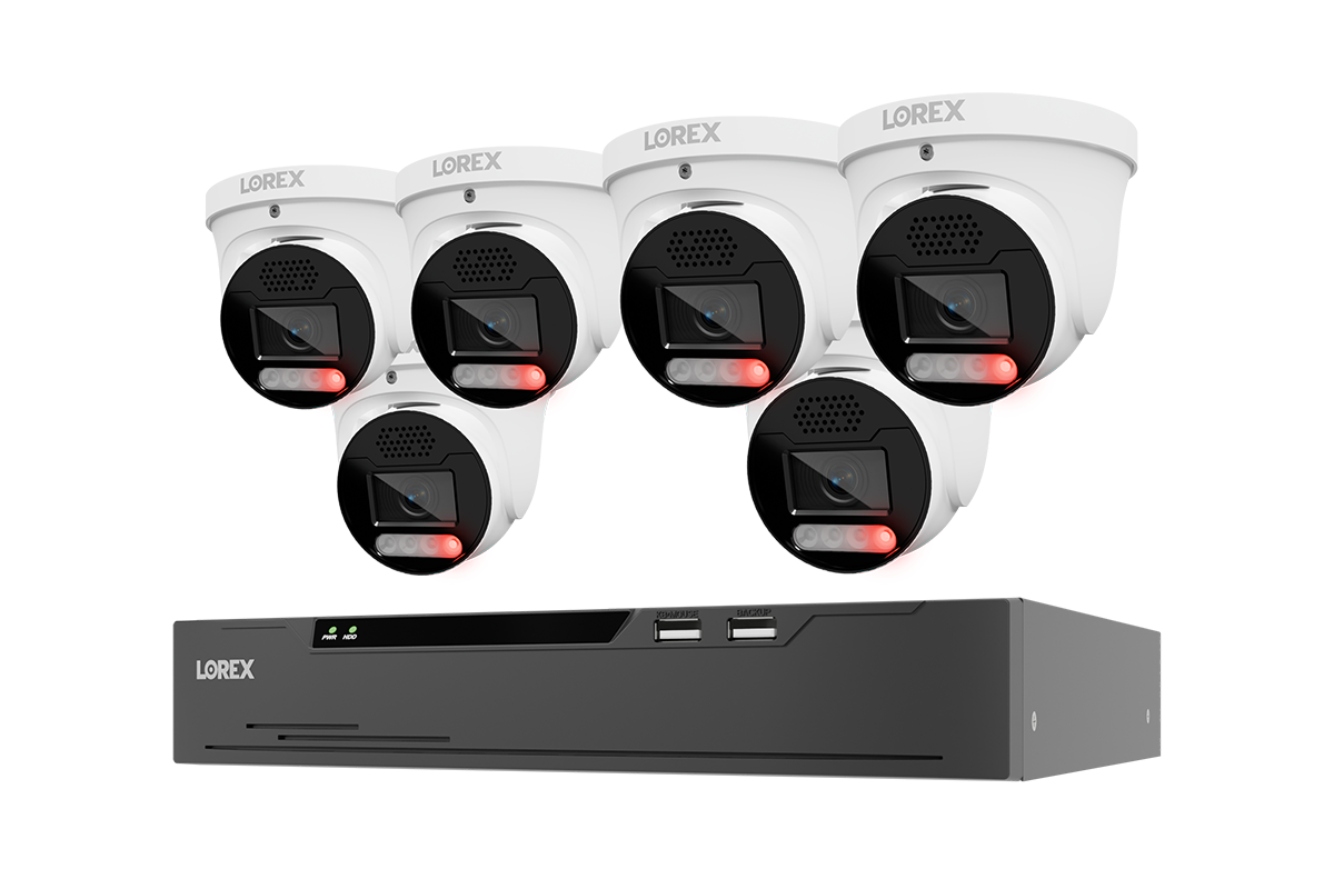 Six white Lorex X Series 4K turret cameras with NVR