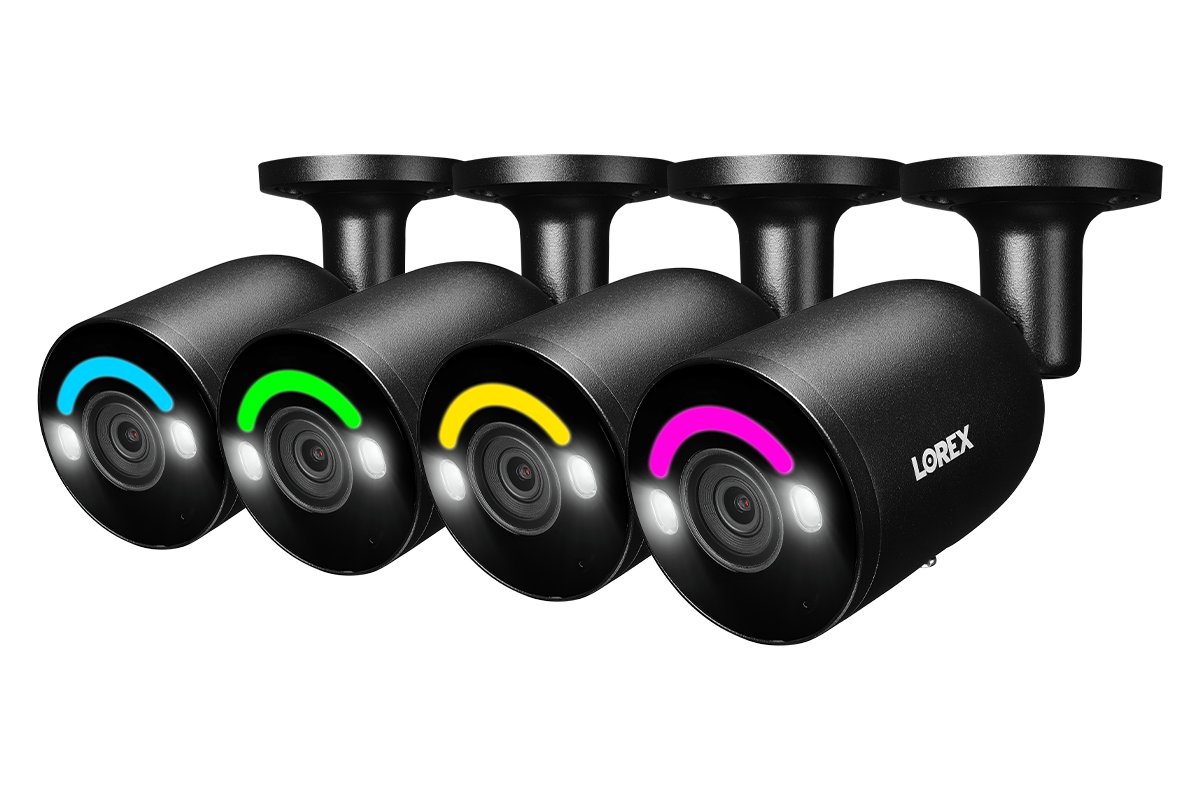 Lorex 4K IP Bullet Cameras with Security Lighting, 4-Pack