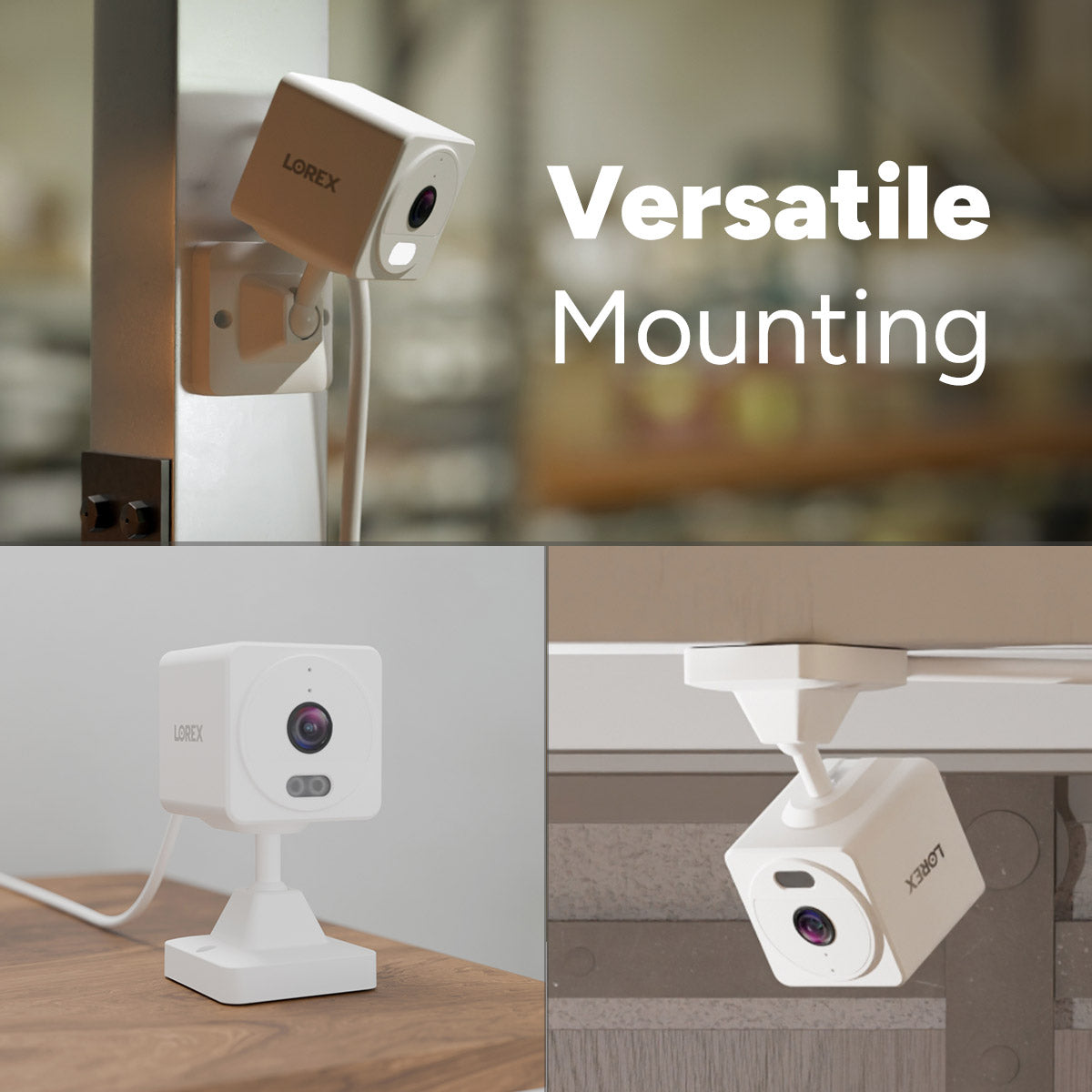 Lorex security camera mounted on a vertical post with a versatile mounting setup