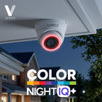 Lorex Connect V7 4K PoE turret camera with Color Night IQ+ mounted under a porch overhang