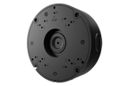 Round metal junction box backplate with mounting holes for a motorized varifocal and dual lens turret camera
