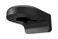 Black metal wall mount for fixed cameras with circular base and curved support arm.