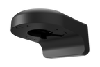 Black metal wall mount for fixed cameras with circular base and curved support arm.
