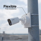 Lorex fixed camera mounted on a metal pole bracket