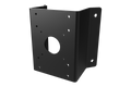 Corner mount bracket for fixed surveillance cameras in black metal with multiple screw holes
