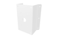 White metal corner mount bracket for PTZ cameras with a central circular opening and multiple screw holes