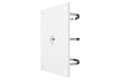 Pole mount bracket for PTZ camera attached to a white mounting plate