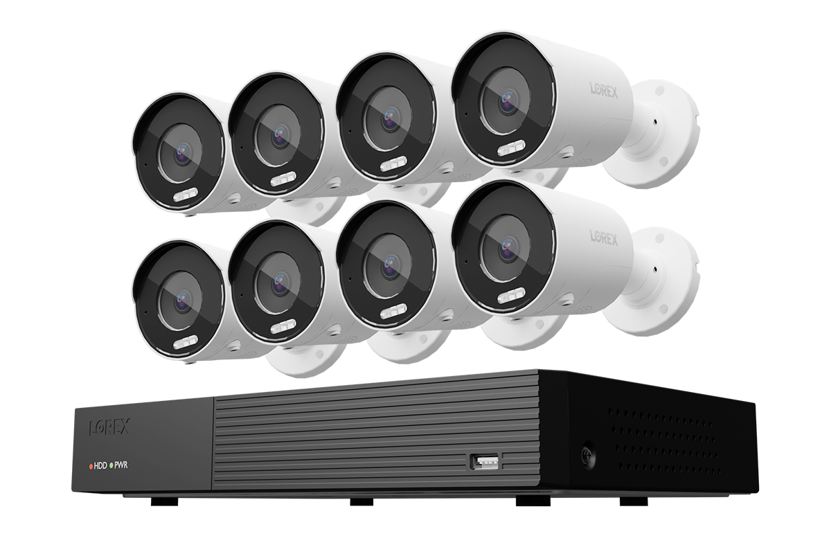 Lorex Connect 4K 8 camera capable 1TB wired NVR system with 4K IP bullet security cameras, 8-camera option