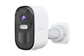 White Lorex 2K Wi-Fi battery powered security camera with compact rounded body and mounting arm
