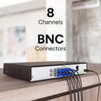 Lorex DVR rear panel showing eight BNC video connectors and a USB port